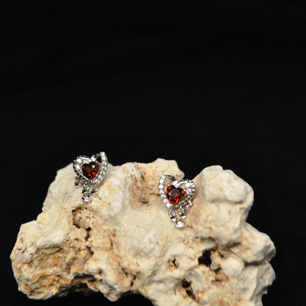 Garnet Heart Earrings