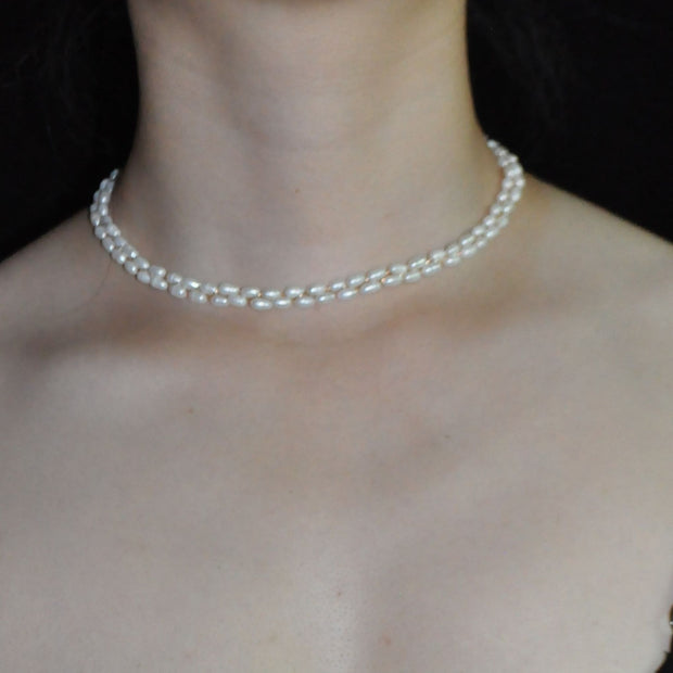 Double Braided Pearl Necklace